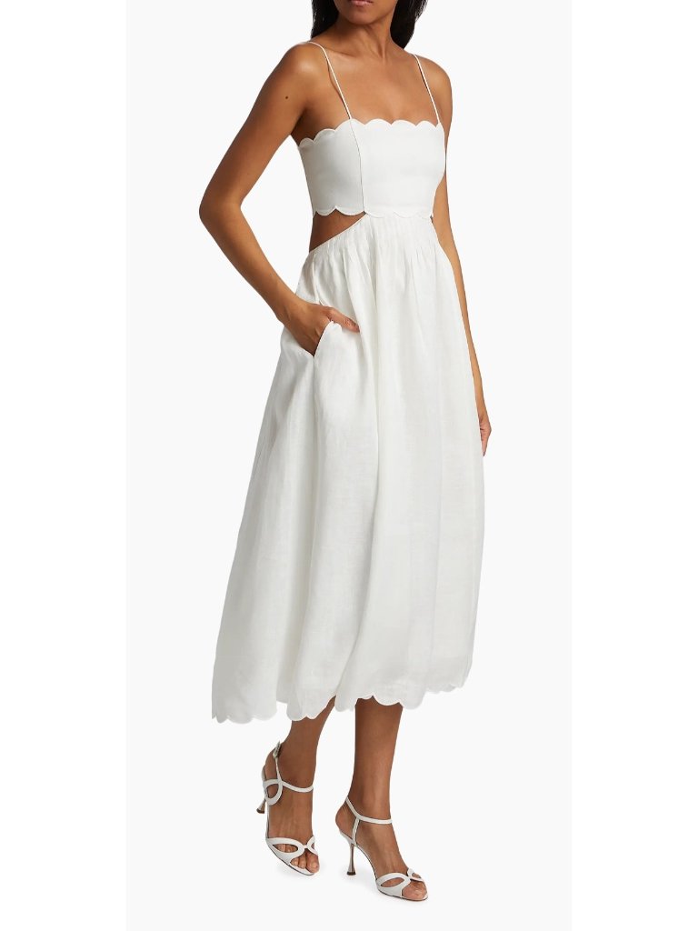 Zimmermann Rhiannon Scallop Linen Voile Cutout Midi-Dress Size 3/ M/ Us 8-10